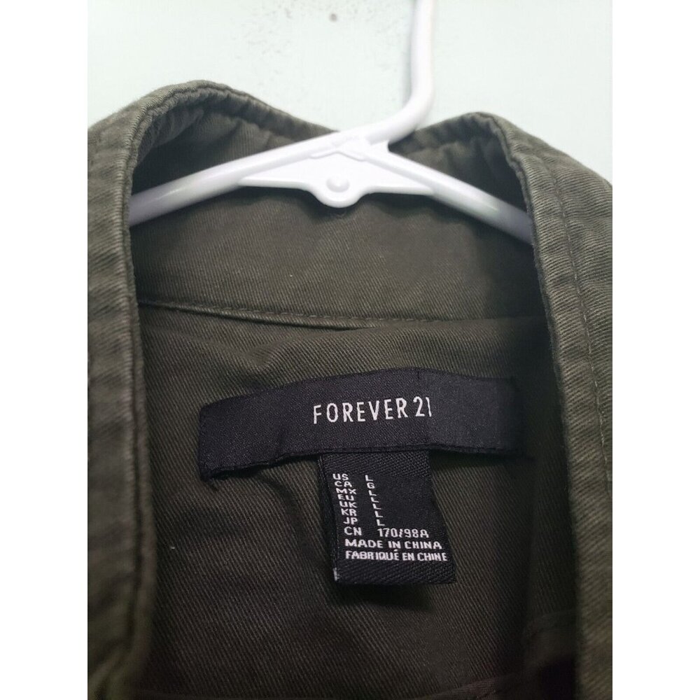 Forever 21 Womens L Jacket Green Full Zip Metallic Embroidery Military Style - Picture 5 of 6